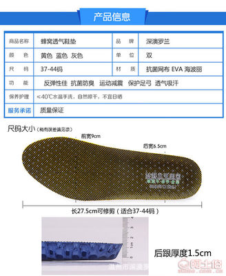 【可定做夏季网布EVA减震蜂窝休闲鞋垫防臭吸汗透气男女运动鞋垫厂家直销1901】温州市深澳罗兰鞋材厂 - 产品库